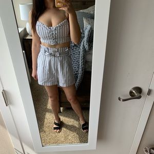 2 piece white striped summer set